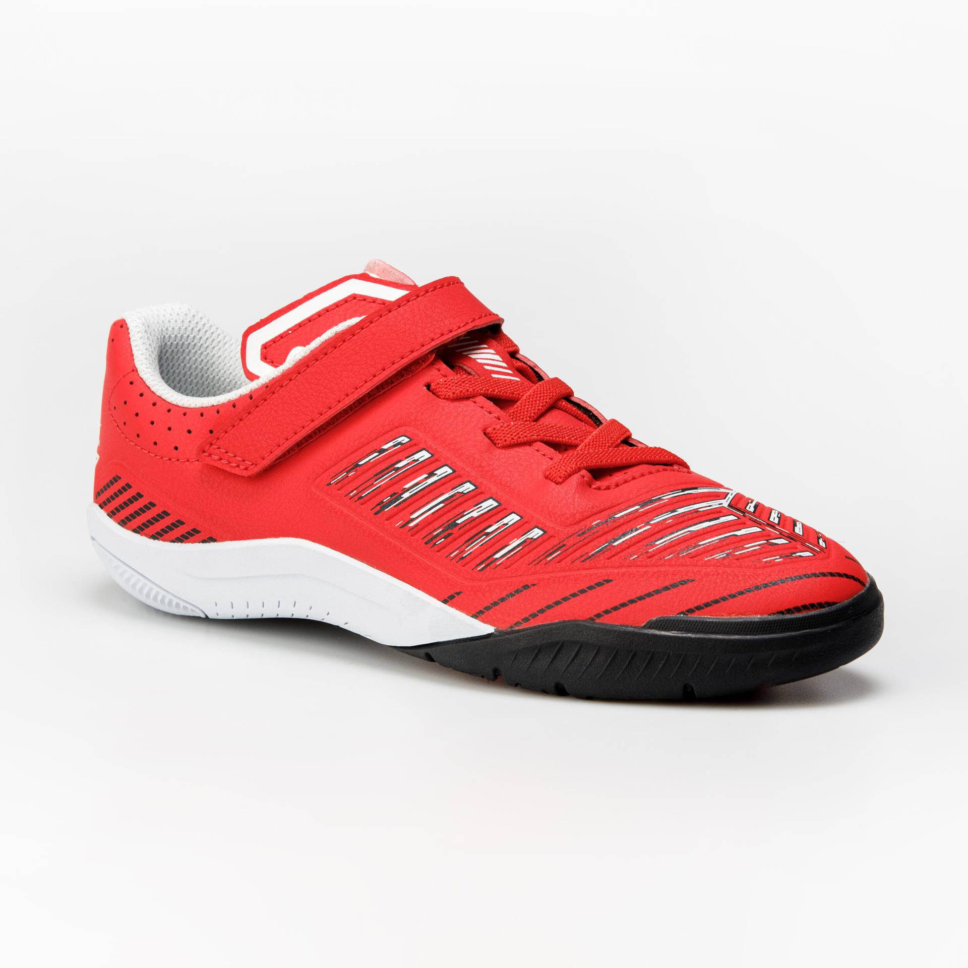 Kinder Fussball Hallenschuhe Futsal mit Klettverschluss - Ginka 500 rot/schwarz von KIPSTA