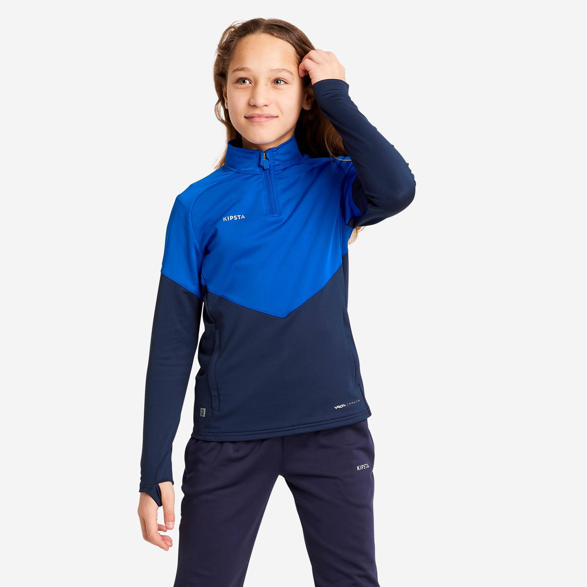 Mädchen Fussball Sweatshirt 1/2 Zip - Viralto blau von KIPSTA
