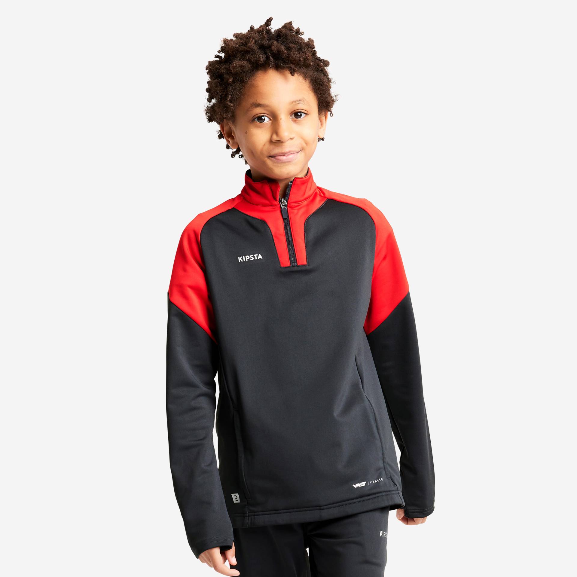 Kinder Fussball Sweatshirt mit Reissverschluss - Viralto Club rot/grau von KIPSTA