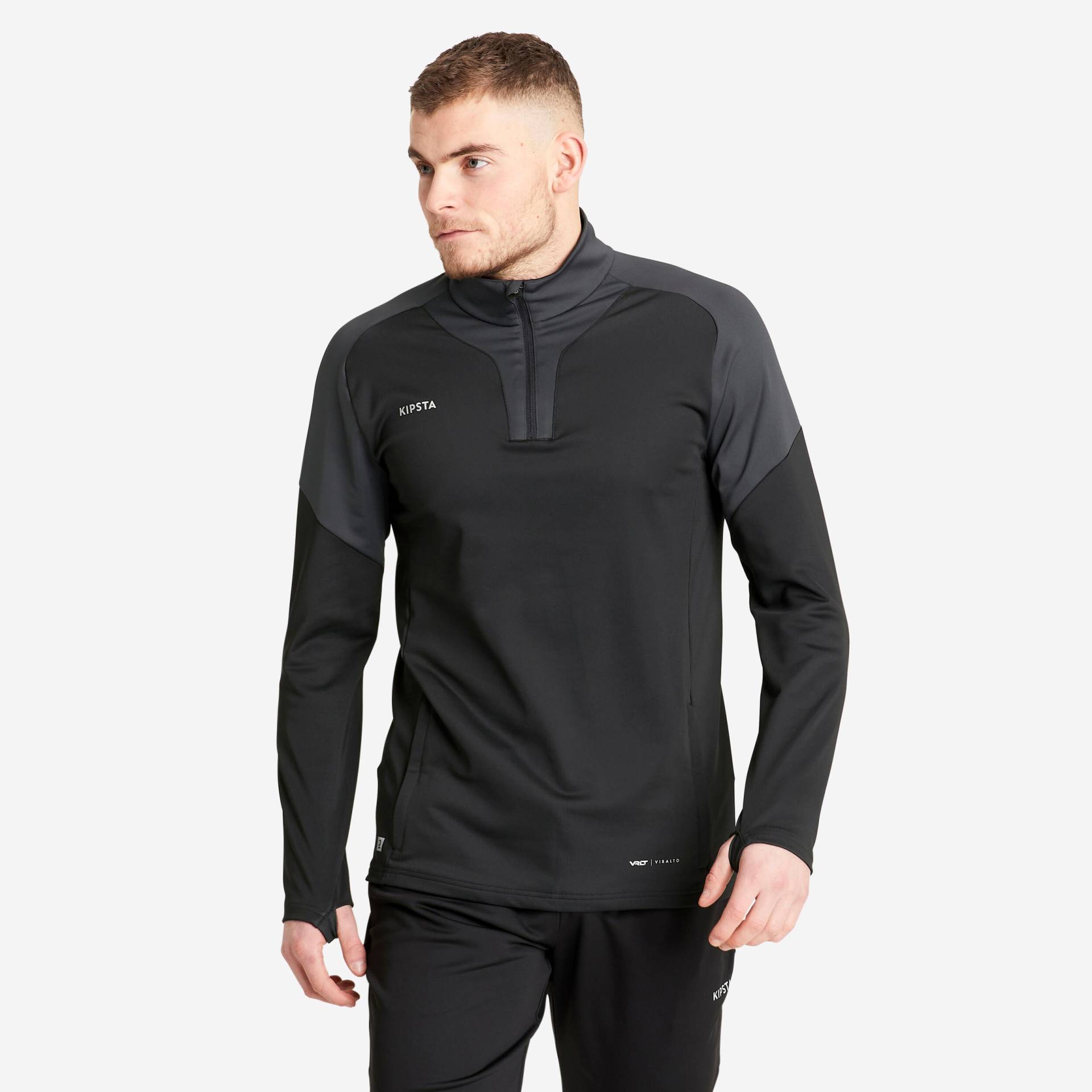 Damen/Herren Fussball Sweatshirt mit Reissverschluss - Viralto grau/schwarz von KIPSTA