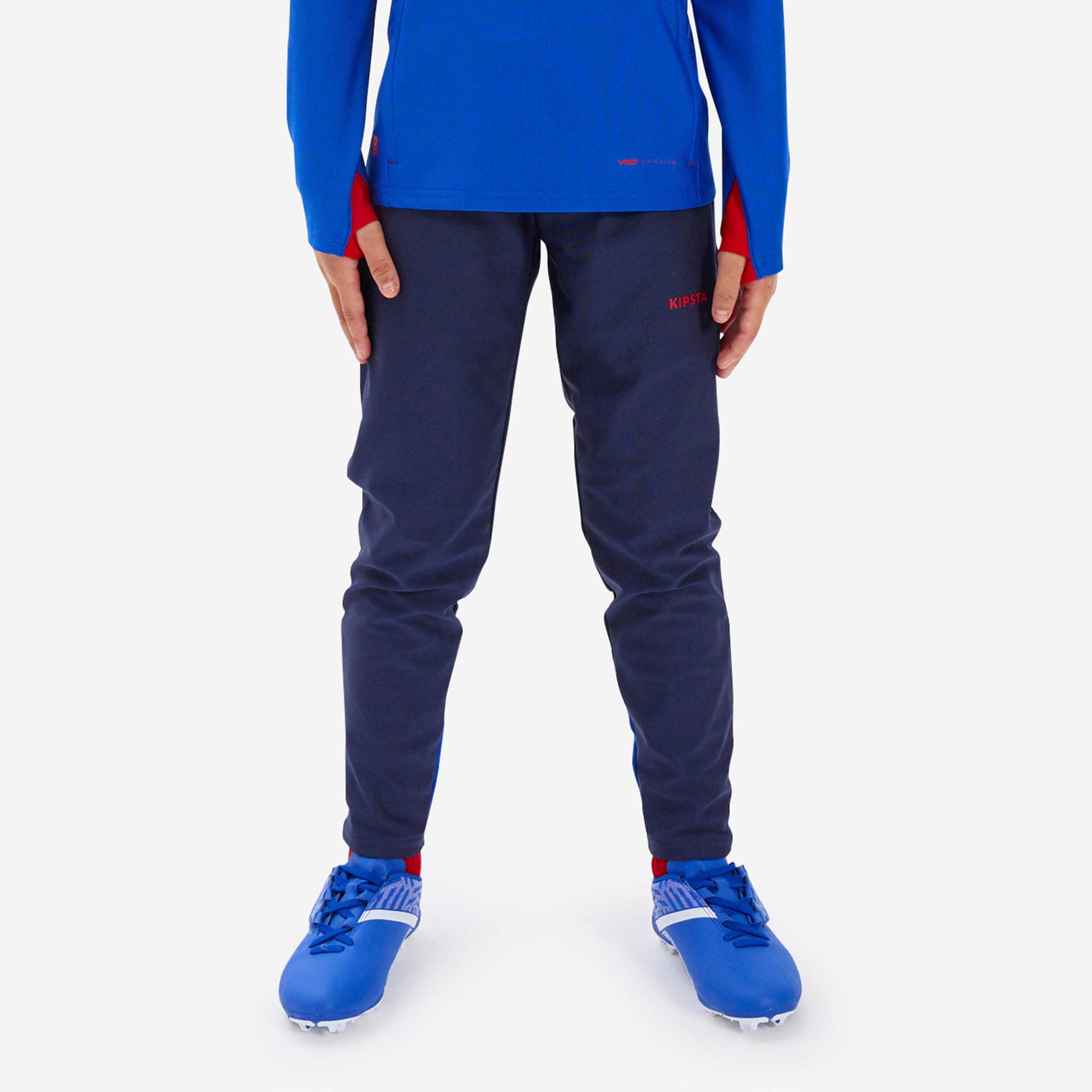 Kinder Fussball Sweatshirt mit Reissverschluss - Viralto blau/neonorange von KIPSTA