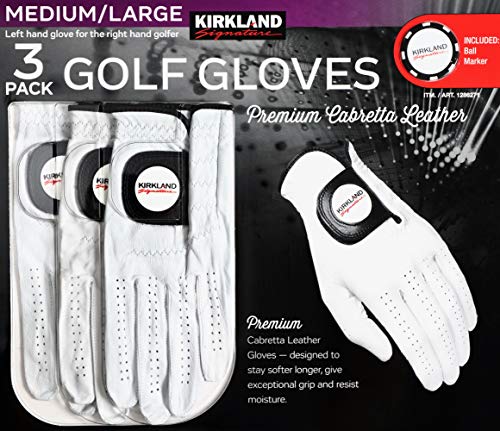 Kirkland Signature Men's Golf Gloves Premium Cabretta Leather, Medium/Large, 3 Pack von Kirkland Signature