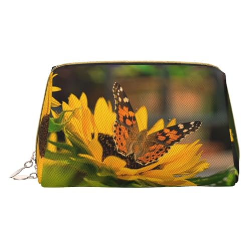 Kaktus-Make-up-Tasche für Reisen, Leder-Kosmetiktasche, tragbare Kulturtasche, Organizer für Damen/Herren, Sonnenblumen-Schmetterling, Einheitsgröße von KIROJA