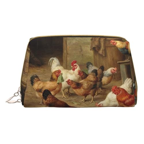 Kosmetiktasche aus Leder, Motiv: Marienkäfer, tragbar, für Damen/Herren, Rot, Bauernhof-Hühner, Einheitsgröße von KIROJA