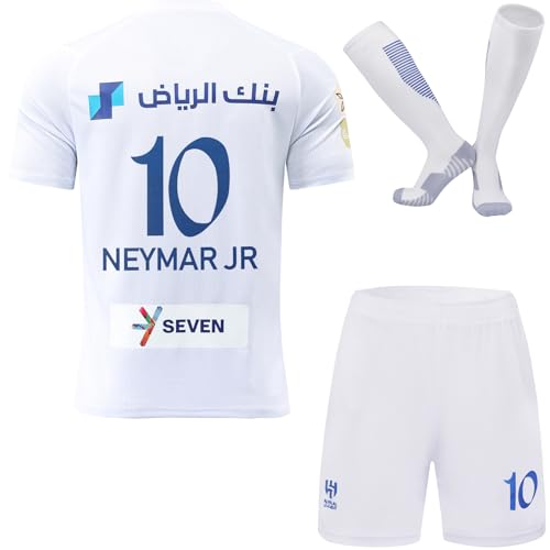 KISRAS Hilal Riyadh Al Neymar #10 Auswärts 2023/2024 Kinder Trikot Shorts Socken und Jugend Größe (Weiß, 20 (4-5 Jahre)) von KISRAS