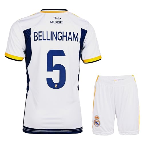 KISRAS R. Madrid Jude Bellingham #5 Heim Fußball Kinder Trikot Shorts Set Jugendgrößen (Weiß,140) von KISRAS