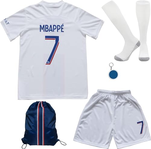 Mbappe #7 2022/2023 Third Trikot Shorts und Socken Kinder und Jugend Größe (Weiß, 24 (7-8 Jahre)) von KISRAS