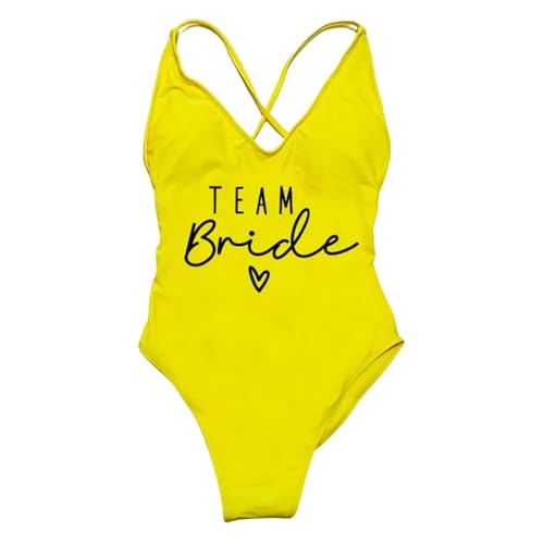 KIVIOV Badeanzüge Für Damen EIN Stück Badeanzug Team Braut Bikini Sommerbadanzug Strandwege Junggeselle Party Lady Dame-yebl-3xl von KIVIOV