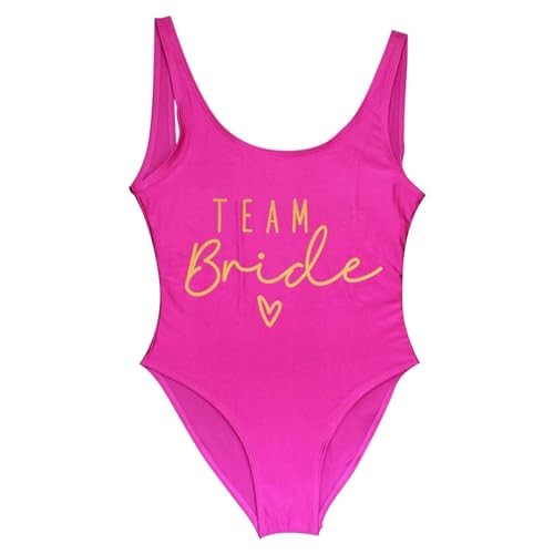 KIVIOV Badeanzüge Für Damen Team Braut Einteilige Badeanzug Squad Women Badebode Party Badeanzug Summer Beach Wear Badeanzug-pink2-s von KIVIOV