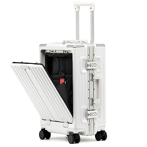 KJHYYPP Leichtes Spinnerrad-Gepäck, Handgepäck, USB-Ladeschnittstelle, klappbarer Getränkehalter, TSA-Zollschloss, für Damen (weiß 20 Zoll) (White 20 in) von KJHYYPP