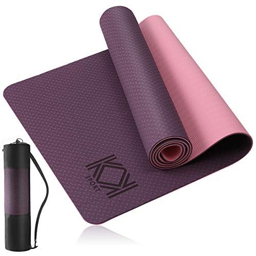 KK Yogamatte, rutschfeste Trainingsmatte, lila, extra Griffigkeit, thermoplastisches Elastomer (TPE), 6 mm dick, violett. von KK