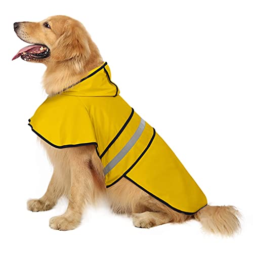 KKXXYQFC Hunde-Regenmantel, Hunde-Regenbekleidung, Jacke, Hunde-Regenmantel mit Kapuze, Welpen-Overall, Regenponcho mit reflektierendem Streifen (Gelb X) von KKXXYQFC