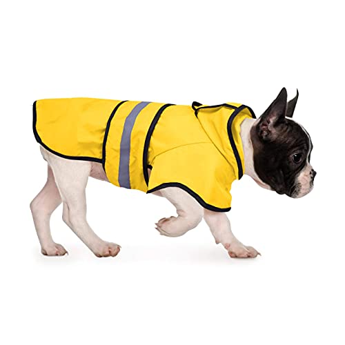 KKXXYQFC Hunde-Regenmantel, Hunde-Regenbekleidung, Jacke, Hunde-Regenmantel mit Kapuze, Welpen-Overall, Regenponcho mit reflektierendem Streifen (gelb, mittelgroß) von KKXXYQFC
