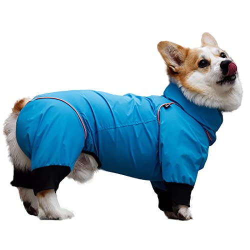 KKXXYQFC Hunde-Regenmantel, Hunde-Regenbekleidung, Jacke, Regen tragende Welpen-Overall, reflektierender vierbeiniger Regenponcho (Blauer Corgi/L) von KKXXYQFC