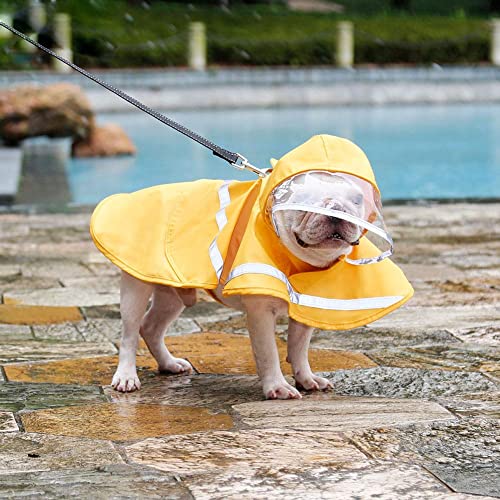 KKXXYQFC Hunde-Regenmantel, Hunde-Regenmantel mit Kapuze, Welpen-Overall, Regenponcho mit reflektierendem Streifen und Aufbewahrungstasche (Gelb, L) von KKXXYQFC
