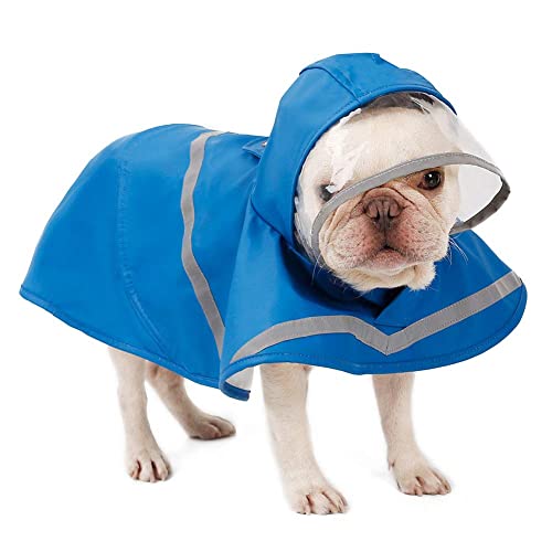 KKXXYQFC Hunde-Regenmantel, Hunde-Regenmantel mit Kapuze, Welpen-Overall, Regenponcho mit reflektierendem Streifen und Aufbewahrungstasche (blau, groß (1 Stück)) von KKXXYQFC