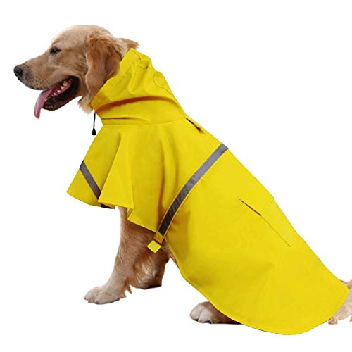 KKXXYQFC Hunde-Regenmantel, verstellbar, leicht, atmungsaktiv, für Hunde mit Kapuze, Regen tragende Welpen, reflektierender Overall, Regenponcho (Gelb X) von KKXXYQFC