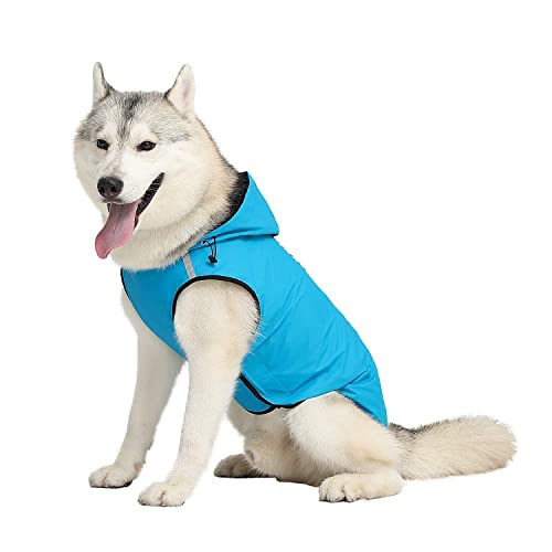 KKXXYQFC Hunde-Regenmantel, verstellbare Kapuzen-Regenbekleidung für Hunde, Welpen-Overall, Regenponcho mit reflektierenden Streifen (Blau S (1 Stück)) von KKXXYQFC