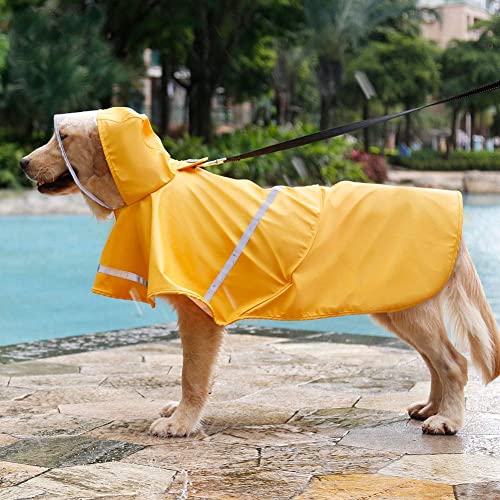 KKXXYQFC Hunderegenmantel, Hunde-Regenmantel mit Kapuze, Welpen-Overall, Regenponcho mit reflektierendem Streifen und Aufbewahrungstasche (Gelb XX) von KKXXYQFC