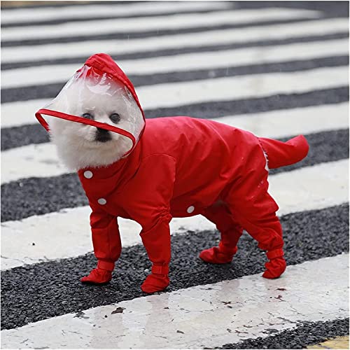 KKXXYQFC Vollständiger Hunde-Regenmantel, einteilig, wasserdicht, Hunde-Regenstiefel, Kleidung für kleine Hunde, einteiliger Regenmantel (rot, L) von KKXXYQFC