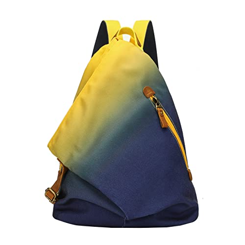 Retro Segeltuch Rucksack Canvas Vintage Rucksäcke Daypack Reisetasche Schulterrucksack für Herren Damen（6882-R#DarkBlue#Yellow） von KL928