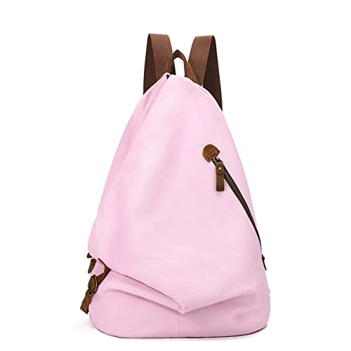 Retro Segeltuch Rucksack Canvas Vintage Rucksäcke Echtleder Daypack Reisetasche Schulterrucksack für Herren Damen (6882-Pink) von KL928