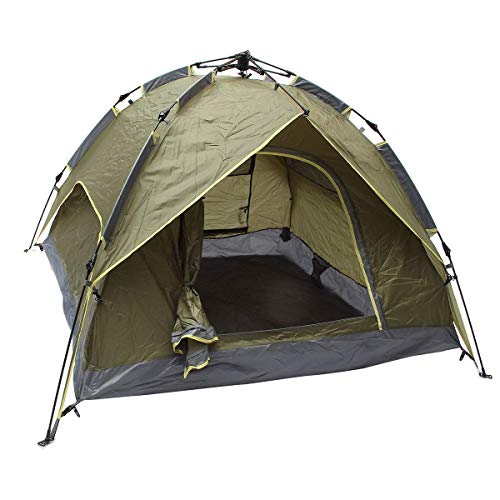 Outdoor-Zelt, 3–4 Personen Camping TeAutomatic Doppelschicht wasserdichtes winddichtes Sonnenschutzdach - Grüne Kuppelzelte von KLLJHB