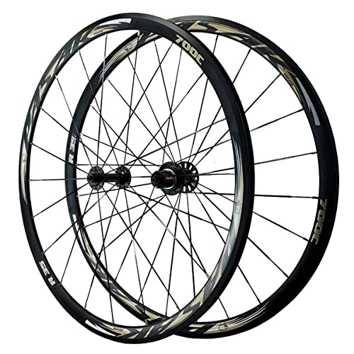700C Rennrad-Laufradsatz Aluminiumlegierung Vorderrad-Hinterrad-Felgen C/V-Brems-Schnellspanner 20/24H Naben Für 8-12 Gang Kassette (Color : Gold A, Size : 700C) von KLWEKJSD