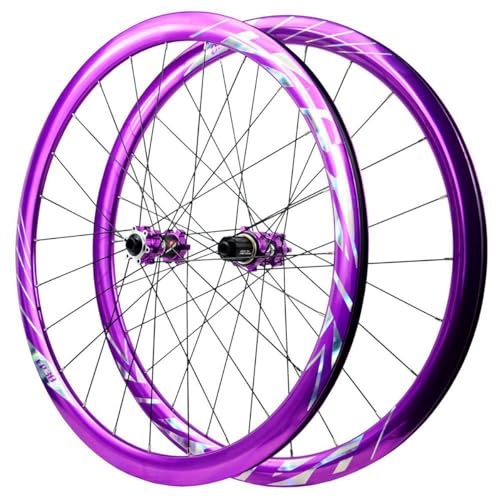 700C Rennrad-Laufradsatz Höhe 36mm Scheibenbremse Steckachse Vorder- Und Hinterrad Aluminium-Legierung Felge 24H Naben Für 8-12 Gang Kassette (Color : Purple, Size : 12x100mm/12x142mm) von KLWEKJSD
