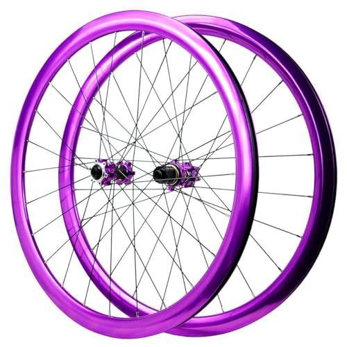 700C Thru Axle Laufradsatz Scheibenbremse Rennrad-Laufräder Vorne Hinten Doppelte Schicht Aluminium-Legierung Felgen 24H Naben Für 8-12 Gang Kassette (Color : Purple, Size : 12x100mm/12x142mm) von KLWEKJSD