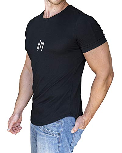KM Men's Sports and Everyday T-Shirt - Men's Short Sleeve Shirt for Fitness Gym, Training & Outdoor, Slim Fit, Black, XL von KM Edge of Fitness