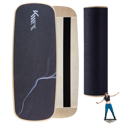 KM-Fit Balance Board | Balancebrett aus Holz | Indoor Skateboard Indoorboard | Surfboard, Surfbrett für Koordinationstraining | Kraft- & Gleichgewichtstrainer | Indoor-Surfen & Skaten von KM KM Fit