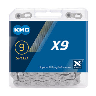 KMC Fahrrad Kette X9 Kompatibilität: 9-fach | SB-Verpackung | grau | 114 Glieder von KMC