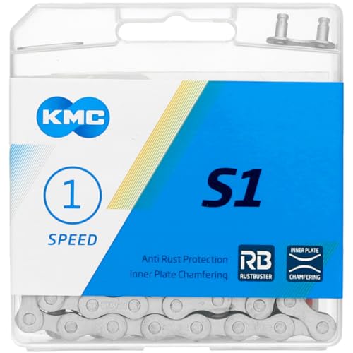 KMC Unisex – Erwachsene S1 Wide RB 1-Fach Kette 1/2" x1/8", 112 Glieder, Silber von KMC