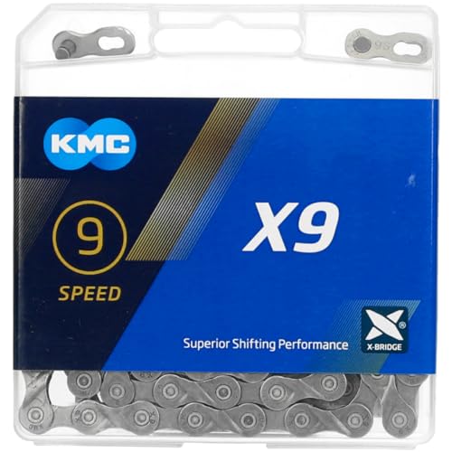 KMC Unisex – Erwachsene Grey X9 9-Fach Kette 1/2" x11/128, 114 Glieder, grau von KMC
