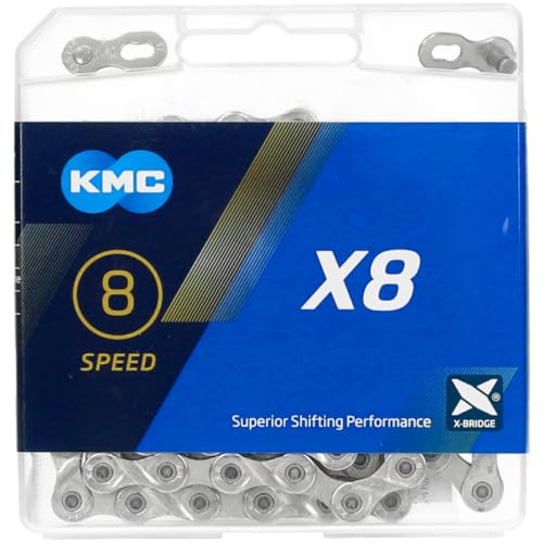 KMC Unisex – Erwachsene X8 Silver 8-Fach Kette 1/2" x3/32, 114 Glieder, Silber von KMC
