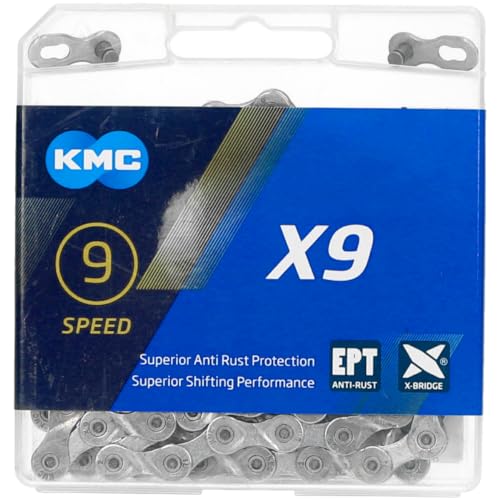 KMC Unisex – Erwachsene X9 EPT 9-Fach Kette 1/2" x11/128, 114 Glieder, Silber von KMC