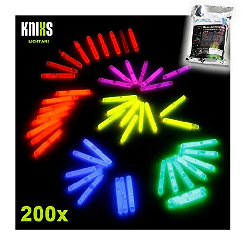 KNIXS - 200 Stück Micro Knicklichter Bissanzeiger - Vorteilspack - 6 Farbmix - 40mm x 4,5 mm für Party/Angelsport (Bissanzeiger) / Luftballons oder als Dekoration von KNIXS