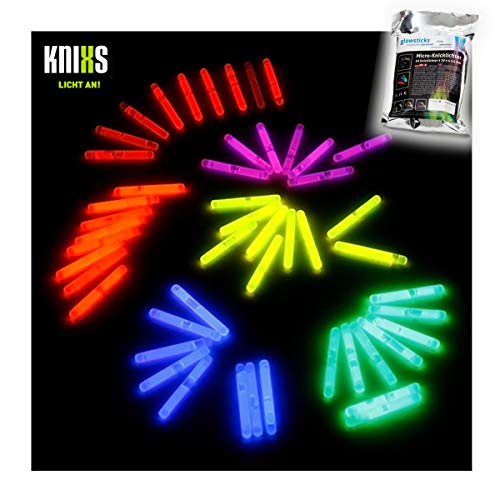 KNIXS 50 Stück Micro Mini Knicklichter Vorteilspack - im 6-Farb-Mix Leuchtend - 40 mm x 4,5 mm für Party/Angelsport (Bissanzeiger) / Luftballons oder als Dekoration von KNIXS