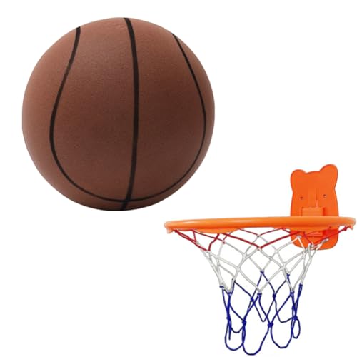 KOBONA 18/24 cm Basketball mit Basketballkorb für den Innenbereich, leiser Trainingsball, leicht, leicht zu greifen, leiser Ball, Ultra-Grip-Basketball für Verschiedene Innenbereiche von KOBONA