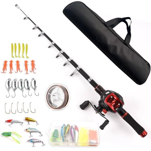 KOCAN Angelrute und Rolle Combo 2,1 m Teleskop Angelrute mit Links Hand Baitcasting Rolle,Kombination aus Angelrute und Rolle von KOCAN