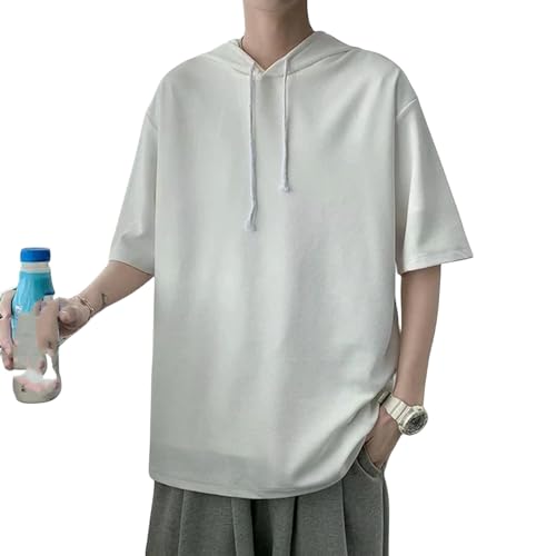 KOGORA Herren T-Shirt Sommer Mode Mann Baggy Kurzarm Kapuzenpullover Hoodie T-Shirt-Weiß-M von KOGORA