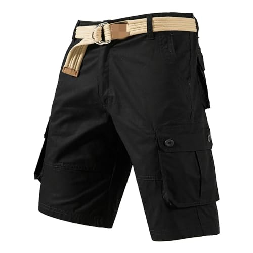 KOGORA Shorts Herren Cargo Knie -Shorts Männer Sport Shorts Plus Size Cotton Halbhosen Gerade Laufende Fitness -Shorts Hosen-schwarz-32 von KOGORA