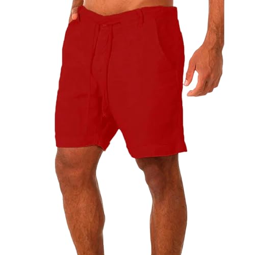KOGORA Shorts Herren Sommer Fashion Mens Leinen Shorts Männer Baumwoll Beach Kurzzeit Freizeit Lose Massive Frachtshorts Sweatshorts-rot-XL von KOGORA