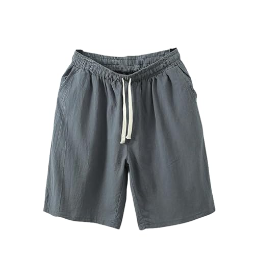 KOGORA Shorts Herren Sommer -wäsche Shorts Männer Mode Lässig Leinen Kurzhose Große Größe 9XL Shorts Solid Color Taille Bottoms-grau-9xl (140 Bis 150 Kg) von KOGORA