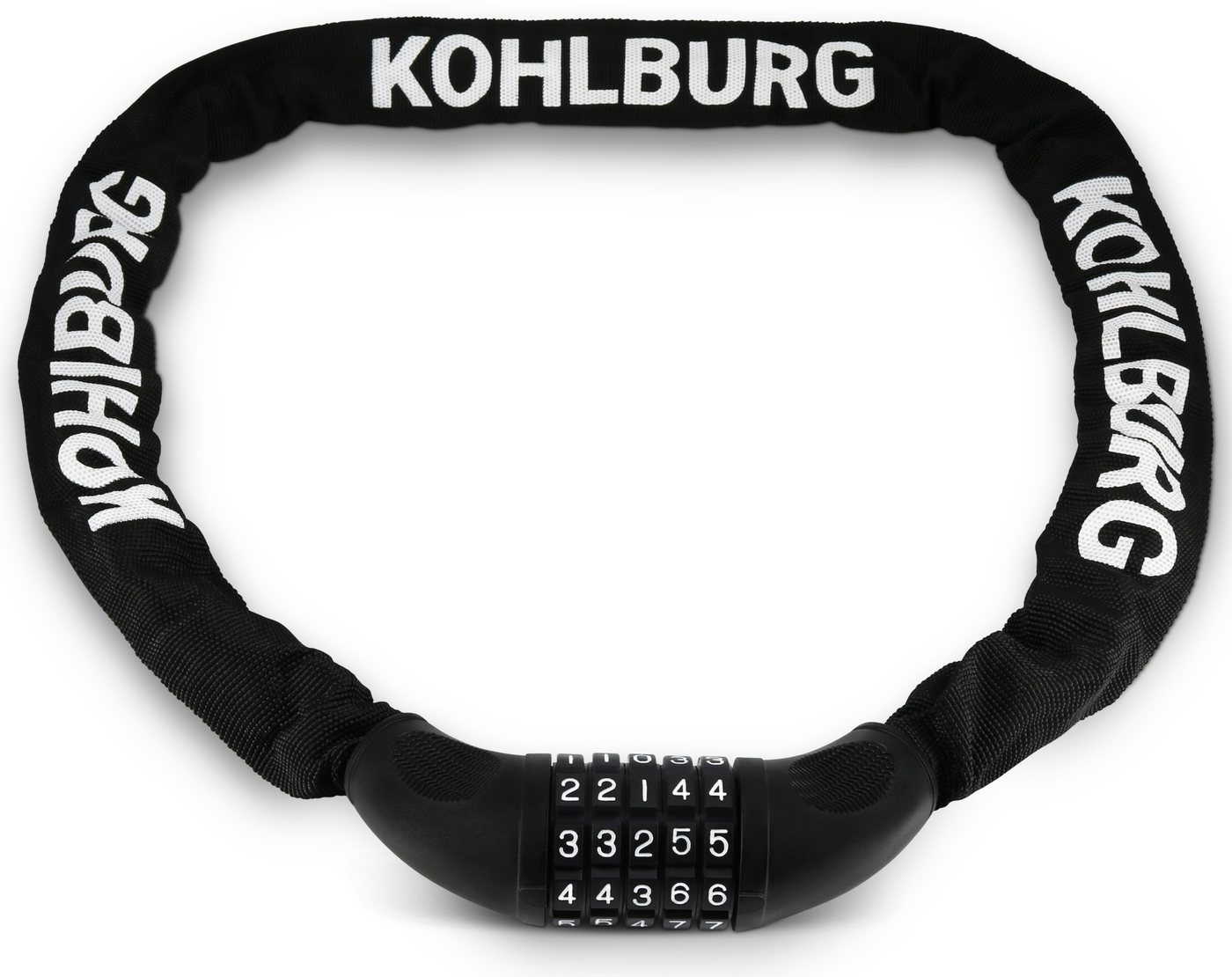 KOHLBURG Zahlenkettenschloss 115cm lang & 6mm stark mit Zahlencode, starkes Fahrradschloss mit Kombination für Fahrrad & E-Bike von KOHLBURG