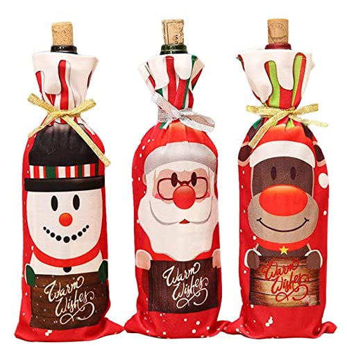 3 Stück Weihnachten Weinflaschen Taschen, Weihnachten Weinflasche Abdeckung, Weihnachten Weinflaschen Geschenktüten, Weihnachtsmann/Schneemann/Elch Rotwein Taschen für Weihnachten Tisch Dekorationen von KOIROI