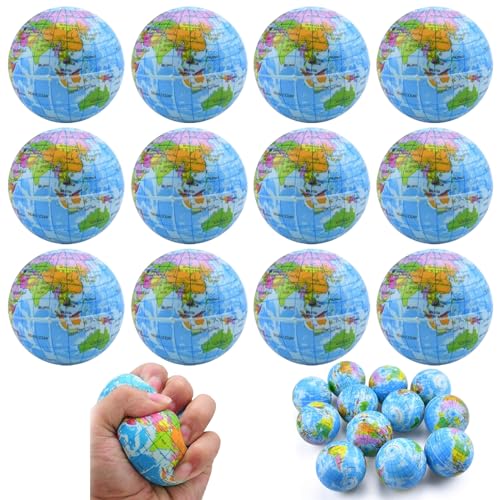 Stressball Weltkugel, 12 Stück Stressball, Antistressball für Kinder, Schaumstoffbälle, Anti Stress Spielzeug Bälle, Anti Ängste Spielzeug Linderung Entspannung für Kinder Erwachsene von KOIROI