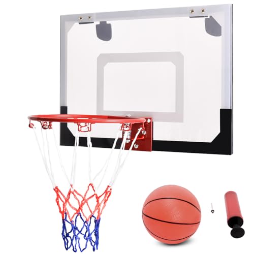 KOMFOTTEU Basketballkorb, Basketballbrett mit Korb, Basketballboard Basketball Backboard Wandmontag 45x30cm, Basketballring φ22, Basketball Set mit Ball Netz Luftpumpe von KOMFOTTEU