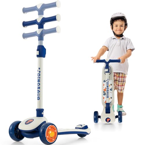 KOMFOTTEU Kinder Roller Faltbar, Tretroller Scooter mit LED Rädern, Kinderroller höhenverstellbar von 63-83 cm, Cityroller Kickscooter für Kinder ab 3 Jahren (Weiß+Blau) von KOMFOTTEU